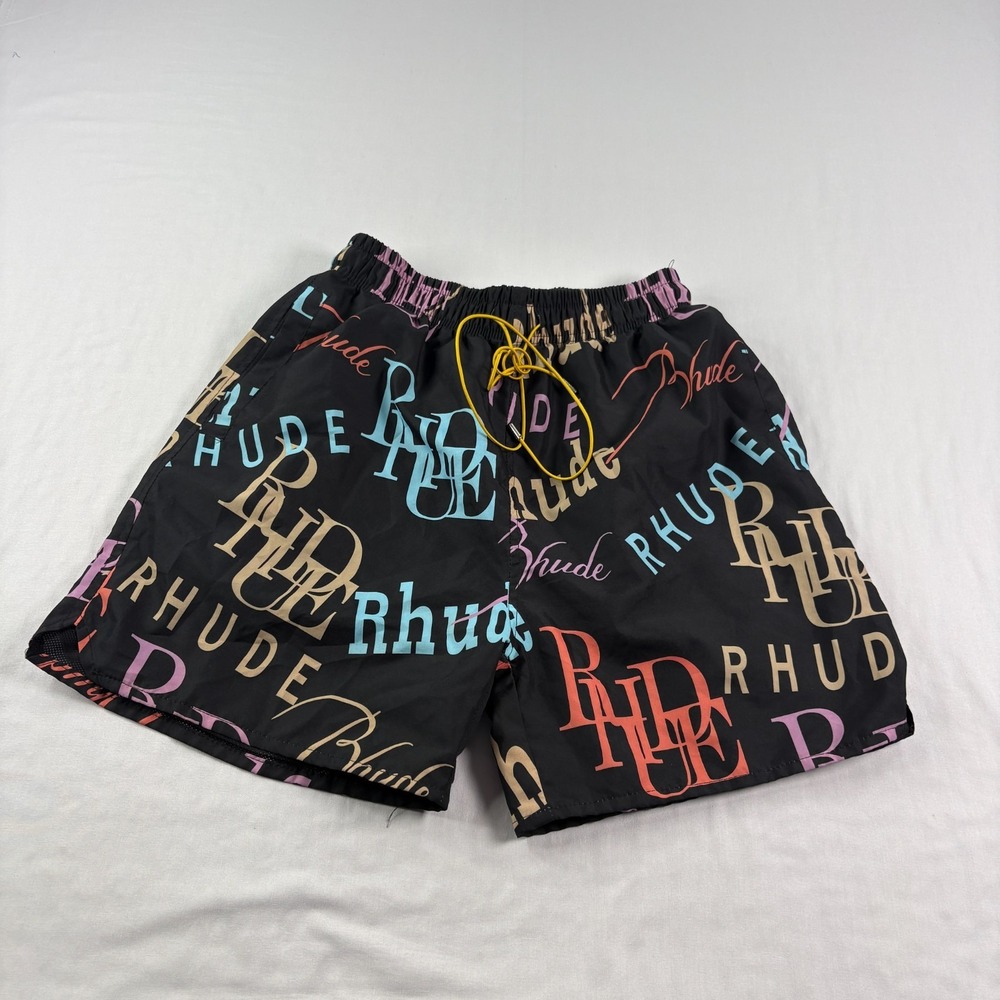 Rhude Swim Shorts Mens Medium Black Mash Up AOP Stretch Hybrid Bathing Suit